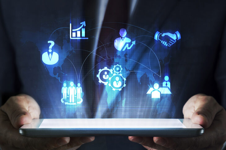 Human resources concept on tablet with hologram Human resources concept on tablet with hologram